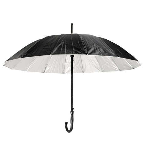 110cm Large Umbrella Classic Hook Handle Rain Costume Prop - Black/Silver
