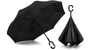 Reverse Folding Umbrella - Black (Windproof Double Layer Inverted C-Handle)