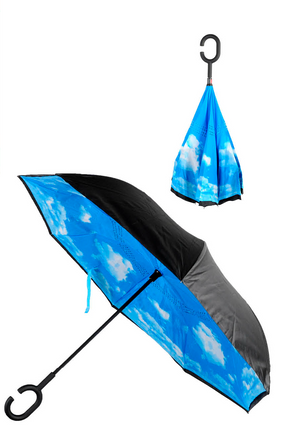 Reverse Windproof Folding Umbrella - Cloud Print (Inverted Double Layer C-Handle)