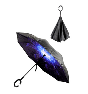 Reverse Windproof Folding Umbrella - Galaxy Print (Inverted Double Layer C-Handle)