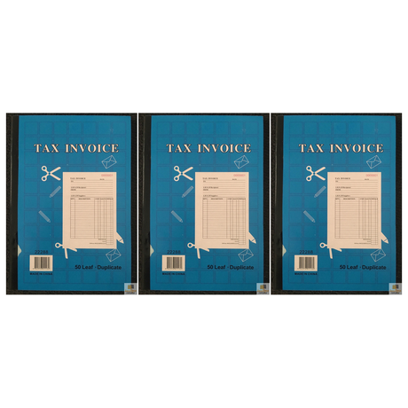 3x Tax Invoice Book 50-Page Duplicate - Carbonless Statement and Quote (Bulk Pack)