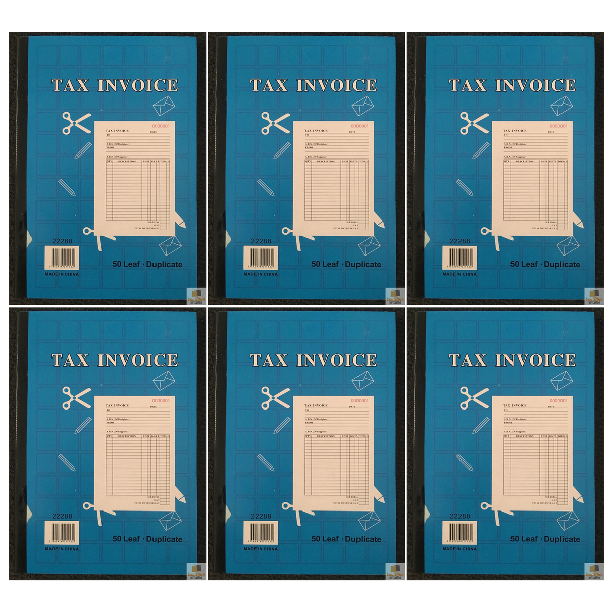 6x Tax Invoice Book 50-Page Duplicate - Carbonless Statement and Quote (Bulk Pack)