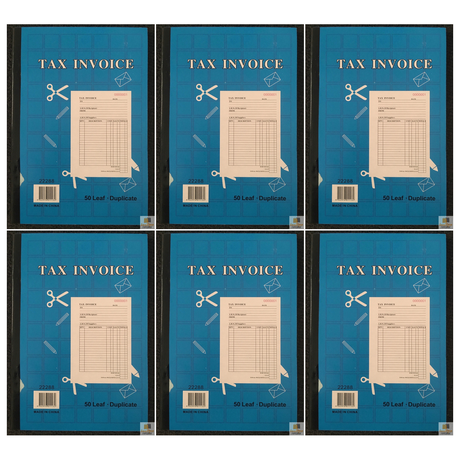 6x Tax Invoice Book 50-Page Duplicate - Carbonless Statement and Quote (Bulk Pack)