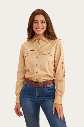 Ringers Western Signature Jillaroo Flag Womens Full Button Work Shirt in Dark Sand/Clay