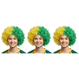 3x Green/Gold Afro Wig Pack - Aussie Deluxe Curly Hair Costume for Australia Day Party