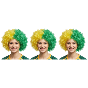 3x Green/Gold Afro Wig Pack - Aussie Deluxe Curly Hair Costume for Australia Day Party