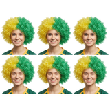 6x Green/Gold Afro Wig Bulk Pack - Aussie Deluxe Curly Hair Costume for Australia Day Party