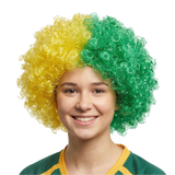 Green/Gold Afro Wig - Aussie Deluxe Curly Hair Costume for Australia Day Party