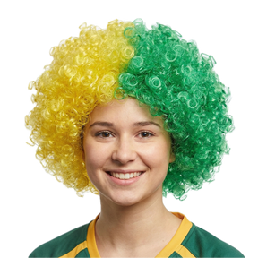 Green/Gold Afro Wig - Aussie Deluxe Curly Hair Costume for Australia Day Party