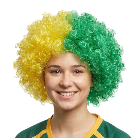 Green/Gold Afro Wig - Aussie Deluxe Curly Hair Costume for Australia Day Party
