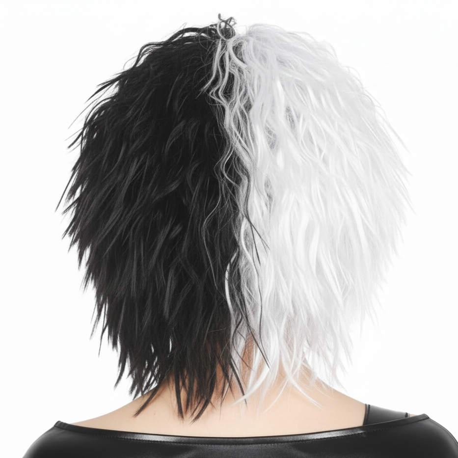 Black/White Messy Curly Evil Lady Wig - Dalmatian Villain Costume (Halloween & Fancy Dress)
