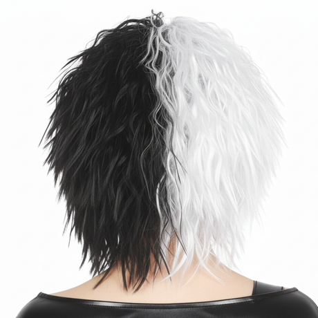 3x Black/White Messy Curly Evil Lady Wig Bulk Pack - Dalmatian Villain Costume (Halloween & Fancy Dress)