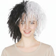 Black/White Messy Curly Evil Lady Wig - Dalmatian Villain Costume (Halloween & Fancy Dress)