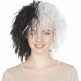 Black/White Messy Curly Evil Lady Wig - Dalmatian Villain Costume (Halloween & Fancy Dress)
