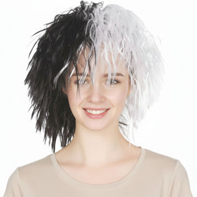 Black/White Messy Curly Evil Lady Wig - Dalmatian Villain Costume (Halloween & Fancy Dress)
