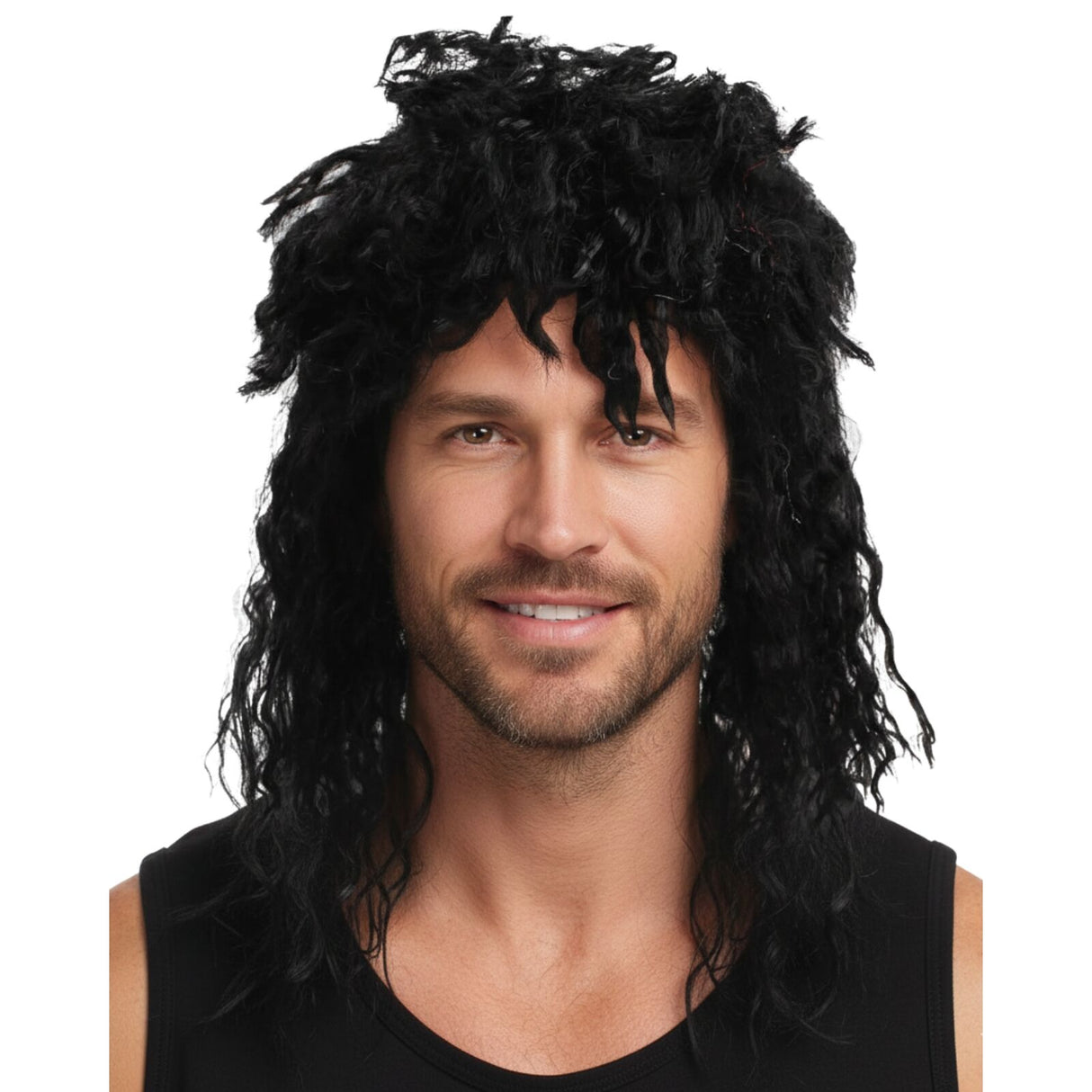 Mens Rock Hip Hop Wig Punk Rockstar 80s Party Costume Dude Bogan Curly - Black