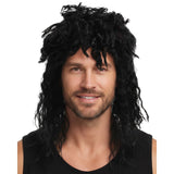 Mens Rock Hip Hop Wig Punk Rockstar 80s Party Costume Dude Bogan Curly - Black