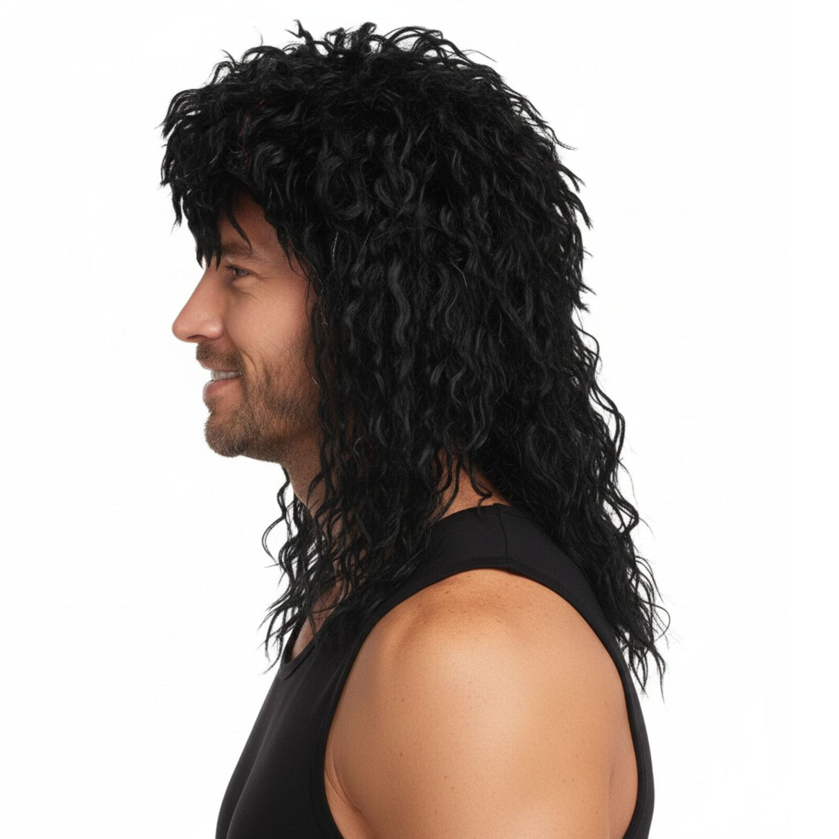 Mens Rock Hip Hop Wig Punk Rockstar 80s Party Costume Dude Bogan Curly - Black