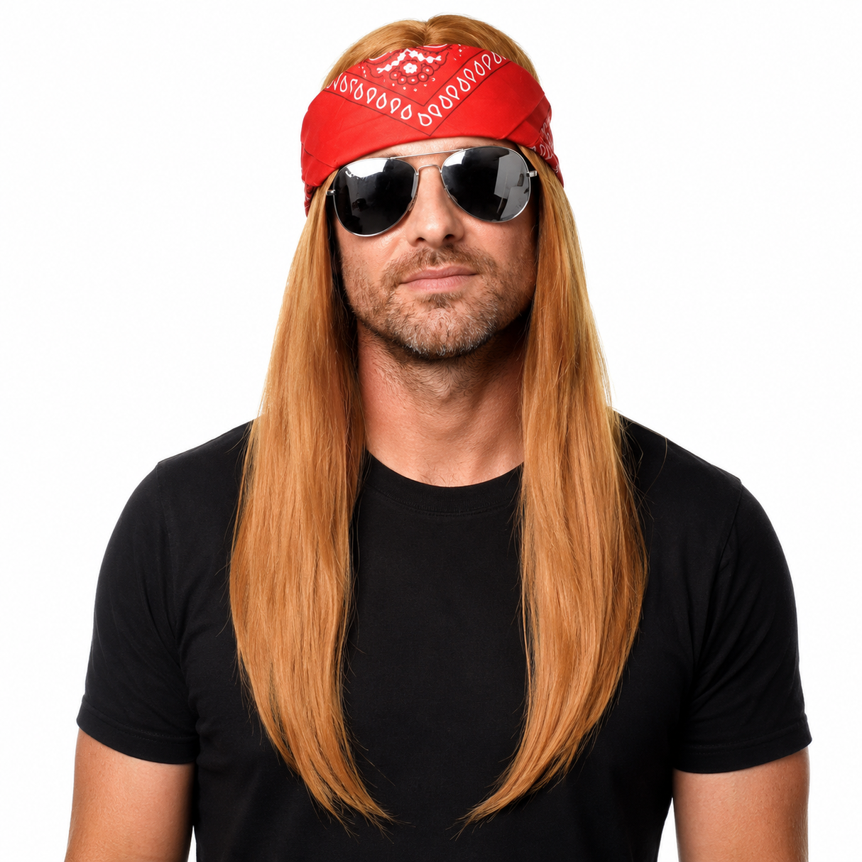 Ginger Punk Rock Wig w/ Red Bandana - Rockstar Costume for Fancy Dress Party