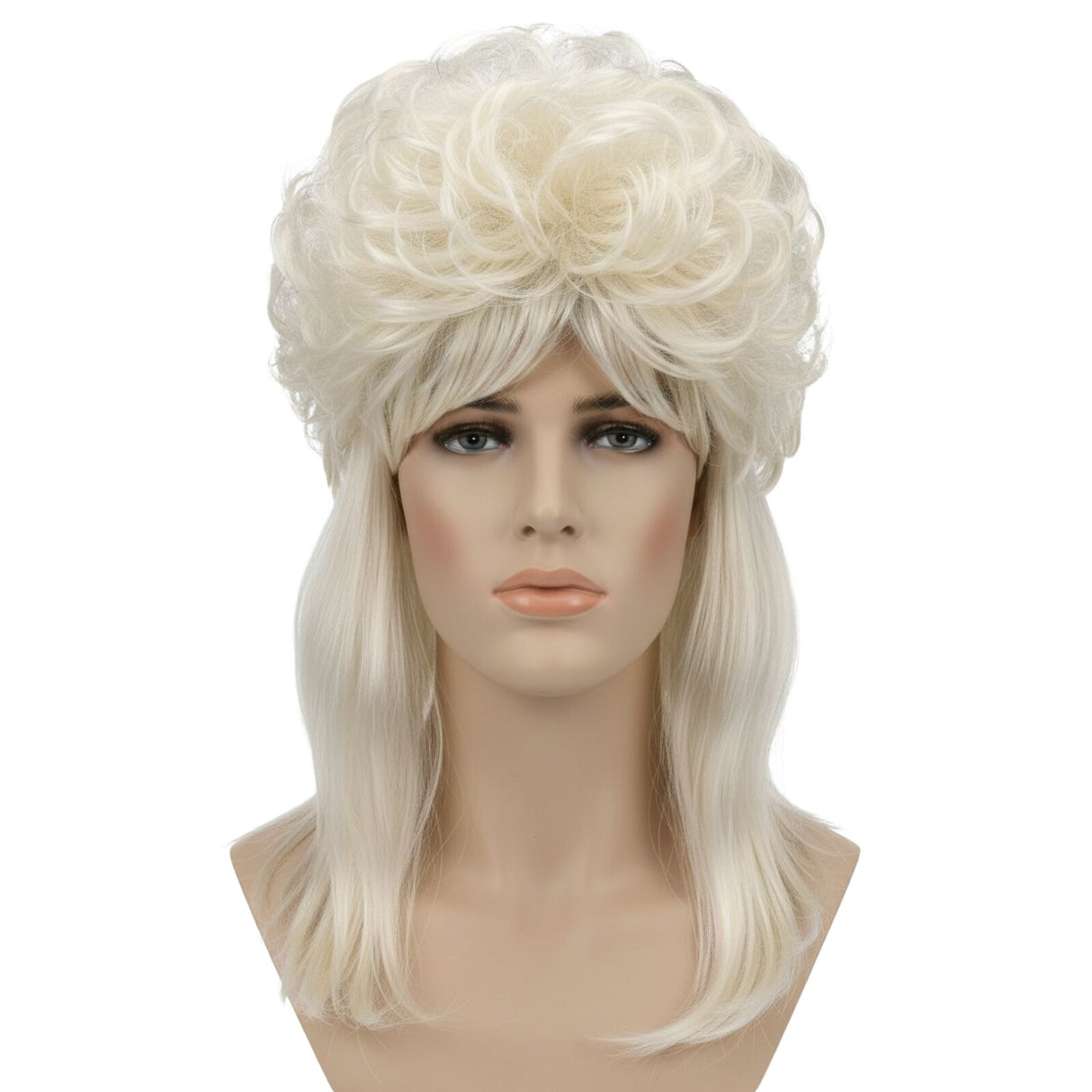 Womens  Blonde Long Mullet Wig - Punk Rock Costume for 80s Party