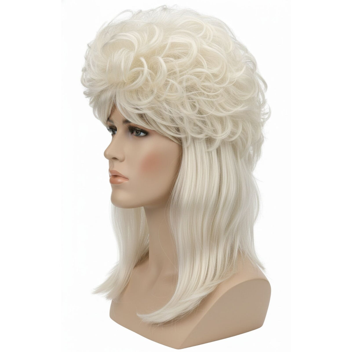 Womens  Blonde Long Mullet Wig - Punk Rock Costume for 80s Party