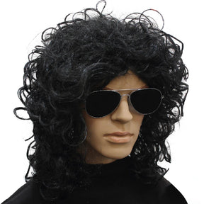 Long Curly Black Popstar Wig - Punk/Rockstar Costume for 70s/80s Party