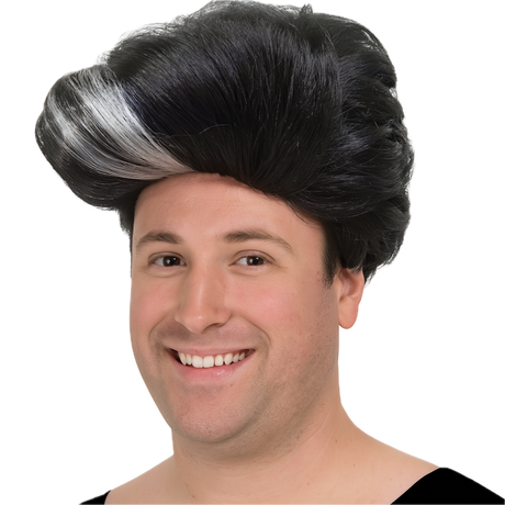 80s 90s Rapper Wig for Costume Dress Up Party Pompadour Greaser Style in Black/White