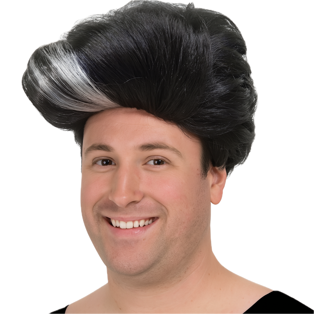 80s 90s Rapper Wig for Costume Dress Up Party Pompadour Greaser Style in Black/White