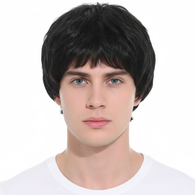 Mens Black Short Wig - Classic Style Fancy Dress Party Costume
