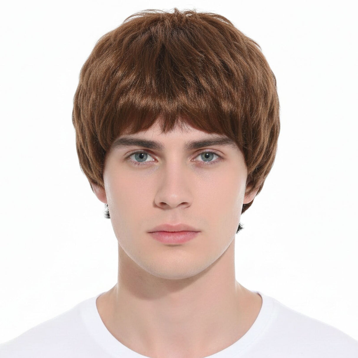 Mens Brown Short Wig - Classic Style Fancy Dress Party Costume