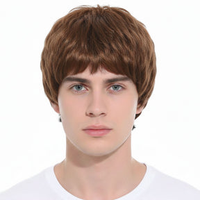 Mens Brown Short Wig - Classic Style Fancy Dress Party Costume