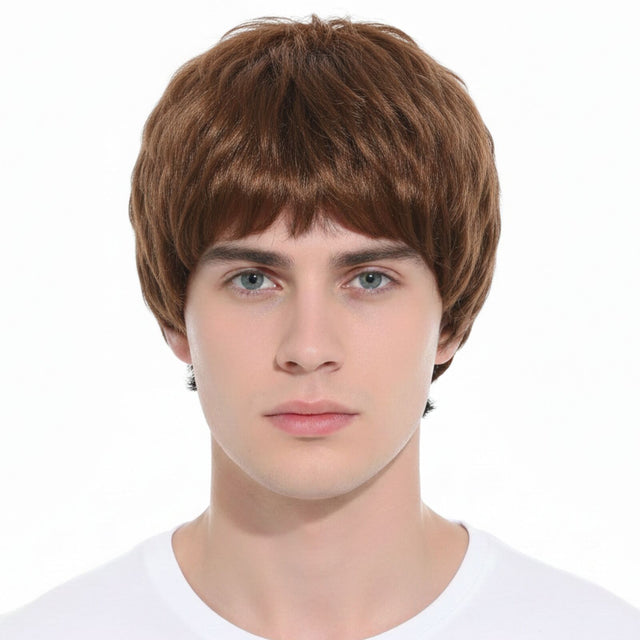 Mens Brown Short Wig - Classic Style Fancy Dress Party Costume