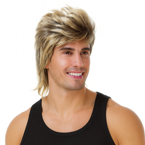 Mens Aussie Blonde Mullet Wig - Bogan/Punk Rock Costume for 80s Party