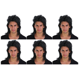 6x Mens Black Mullet Wig Bulk Pack - Bogan/Punk Rock Costume for 80s Party