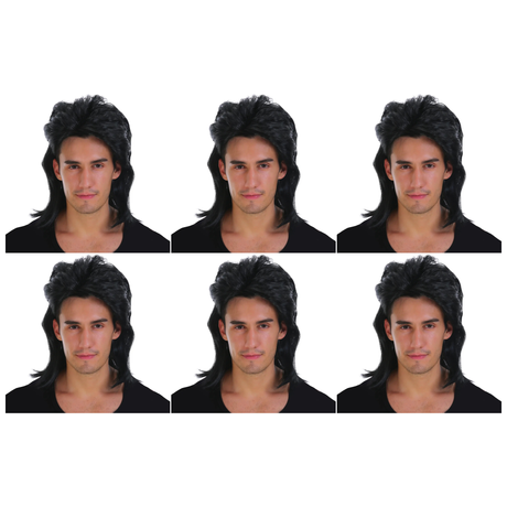 6x Mens Black Mullet Wig Bulk Pack - Bogan/Punk Rock Costume for 80s Party