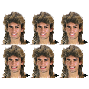 6x Mens Golden Blonde Mullet Wig Bulk Pack - Bogan/Rock Costume for 80s Party