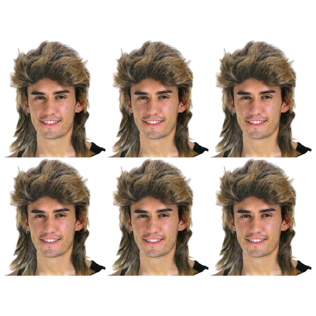 6x Mens Golden Blonde Mullet Wig Bulk Pack - Bogan/Rock Costume for 80s Party
