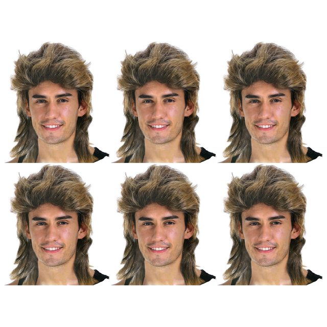 6x Mens Golden Blonde Mullet Wig Bulk Pack - Bogan/Rock Costume for 80s Party
