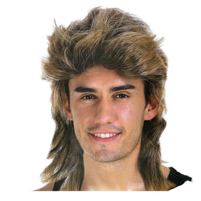Mens Golden Blonde Mullet Wig - Bogan/Rock Costume for 80s Party