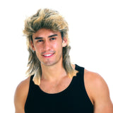Mens Golden Blonde Mullet Wig - Bogan/Rock Costume for 80s Party