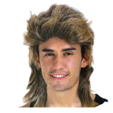 Mens Golden Blonde Mullet Wig - Bogan/Rock Costume for 80s Party