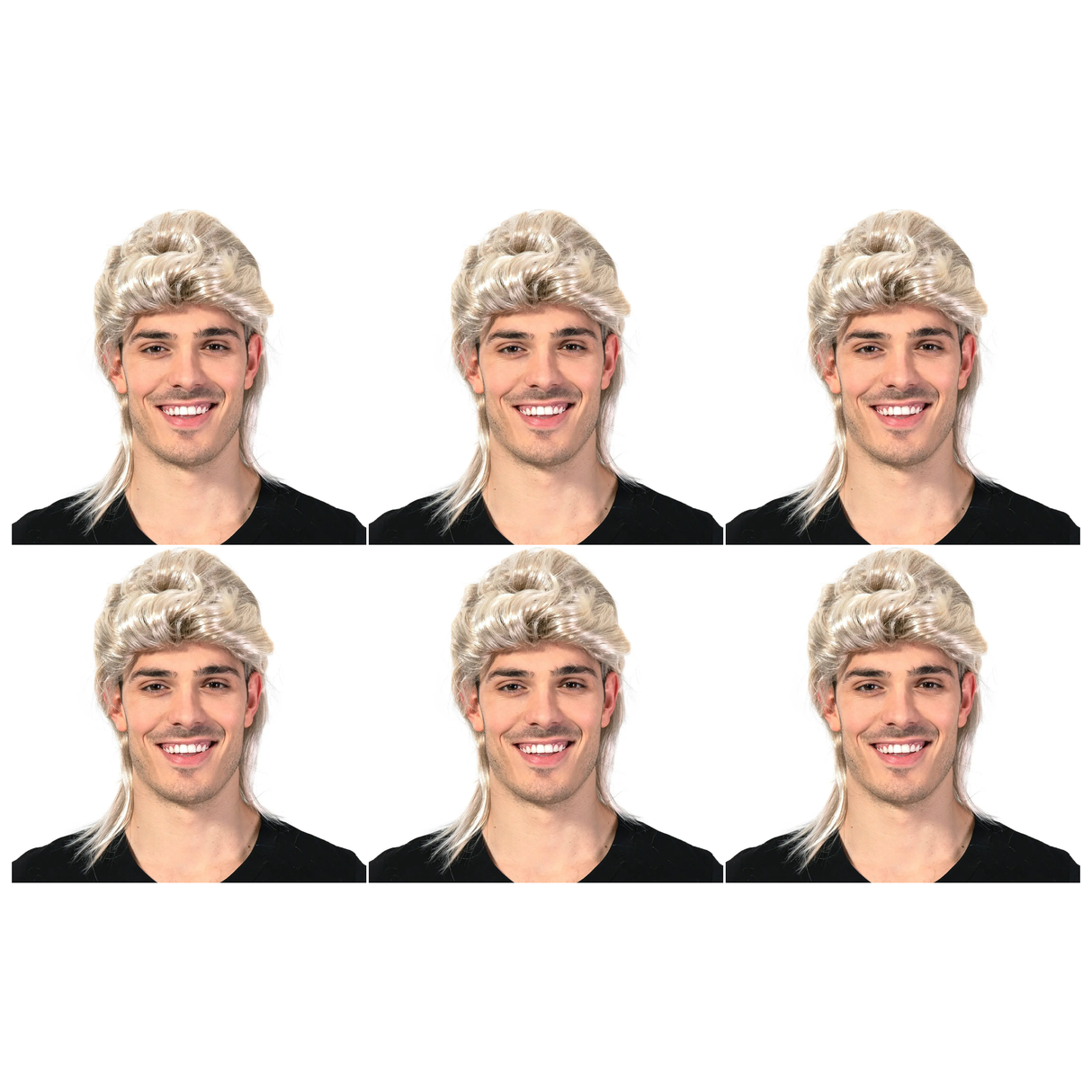 6x Mens Blonde Mullet Wig Bulk Pack - Bogan/Punk Rock Costume for 80s Party