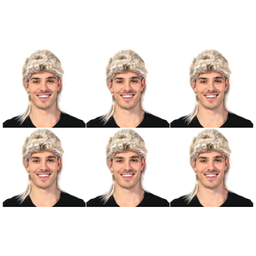 6x Mens Blonde Mullet Wig Bulk Pack - Bogan/Punk Rock Costume for 80s Party