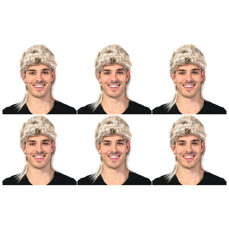 6x Mens Blonde Mullet Wig Bulk Pack - Bogan/Punk Rock Costume for 80s Party