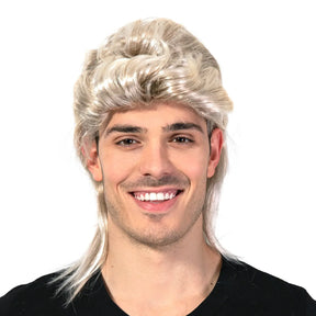 Mens Blonde Mullet Wig - Bogan/Punk Rock Costume for 80s Party
