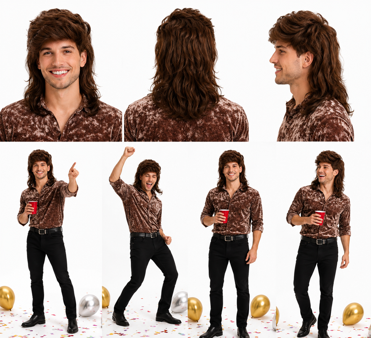 Mullet Wig 80s Party Costume Rock Bogan Punk 70s 90s Hair - Brown