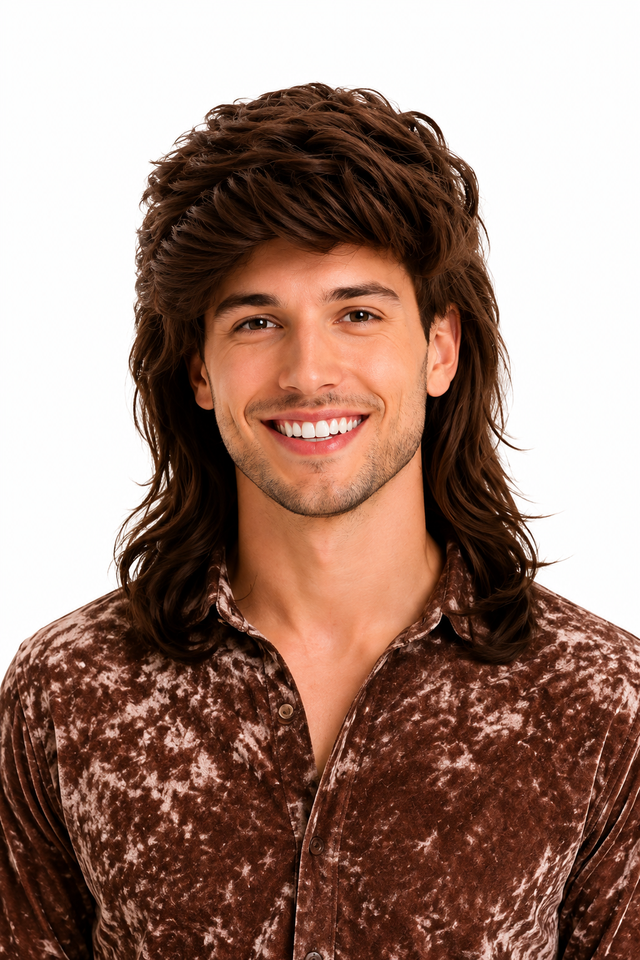 Mullet Wig 80s Party Costume Rock Bogan Punk 70s 90s Hair - Brown