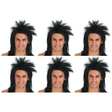 6x Mens Spiky Black Mullet Wig Bulk Pack - Bogan/Punk Rock Costume for 80s Party