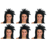 6x Mens Spiky Black Mullet Wig Bulk Pack - Bogan/Punk Rock Costume for 80s Party