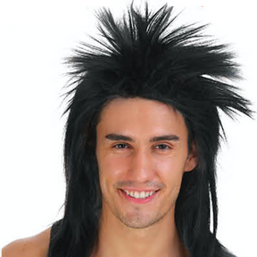 Mens Spiky Black Mullet Wig - Bogan/Punk Rock Costume for 80s Party